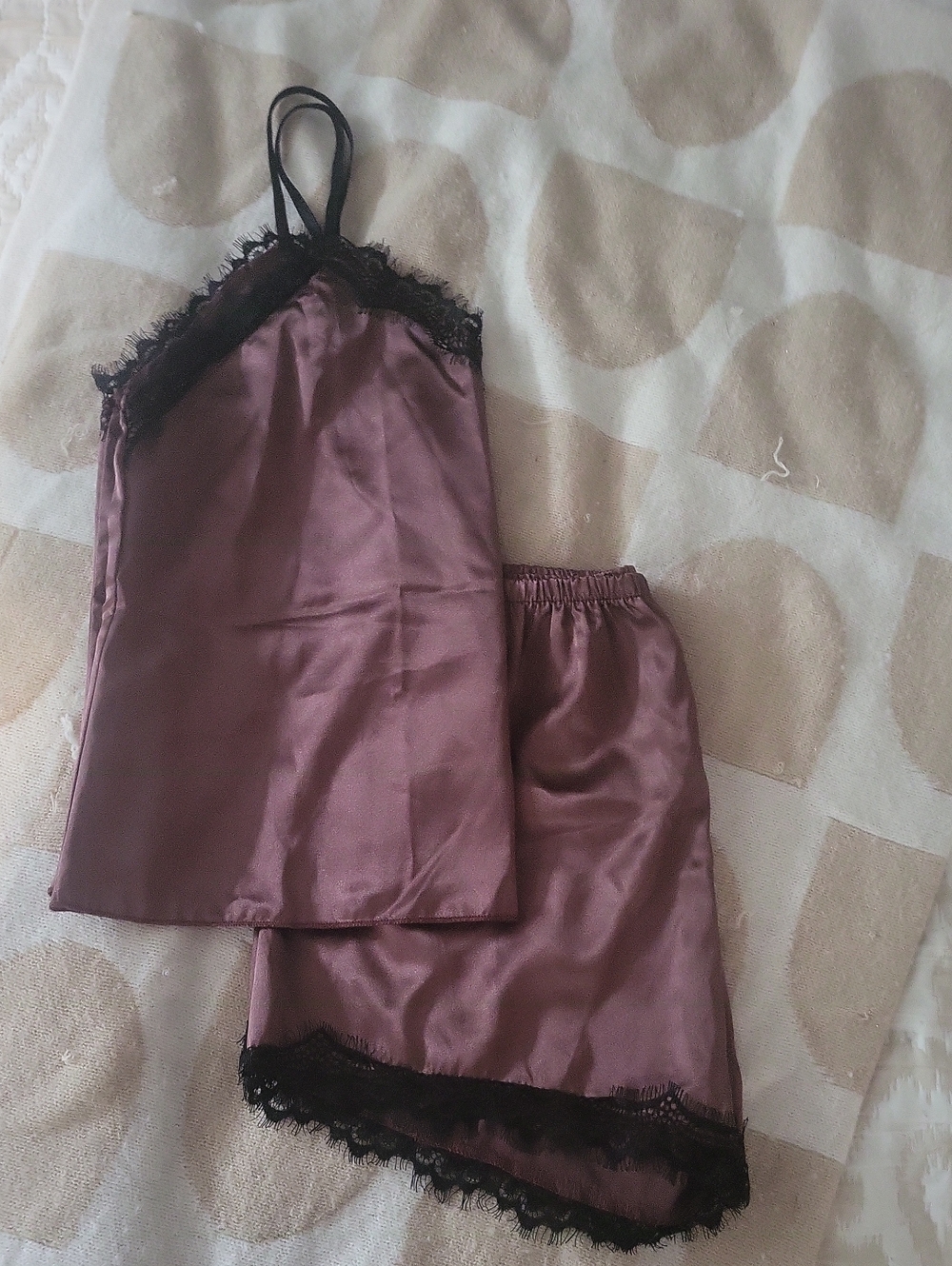 Silky Lace-Trim Cami & Short Set in Rich Chocolate Brown